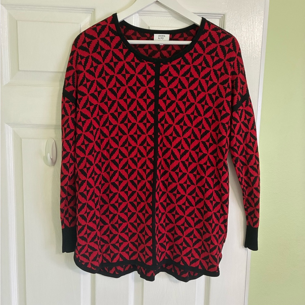 Crown & Ivy Red and Black Geometric Sweater